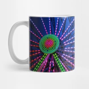 Colorful Ferris Wheel in Pink and Green in Blue Hour nigh sky Mug